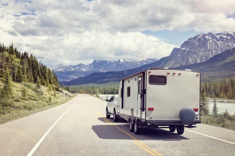 Travel trailer parked outdoors