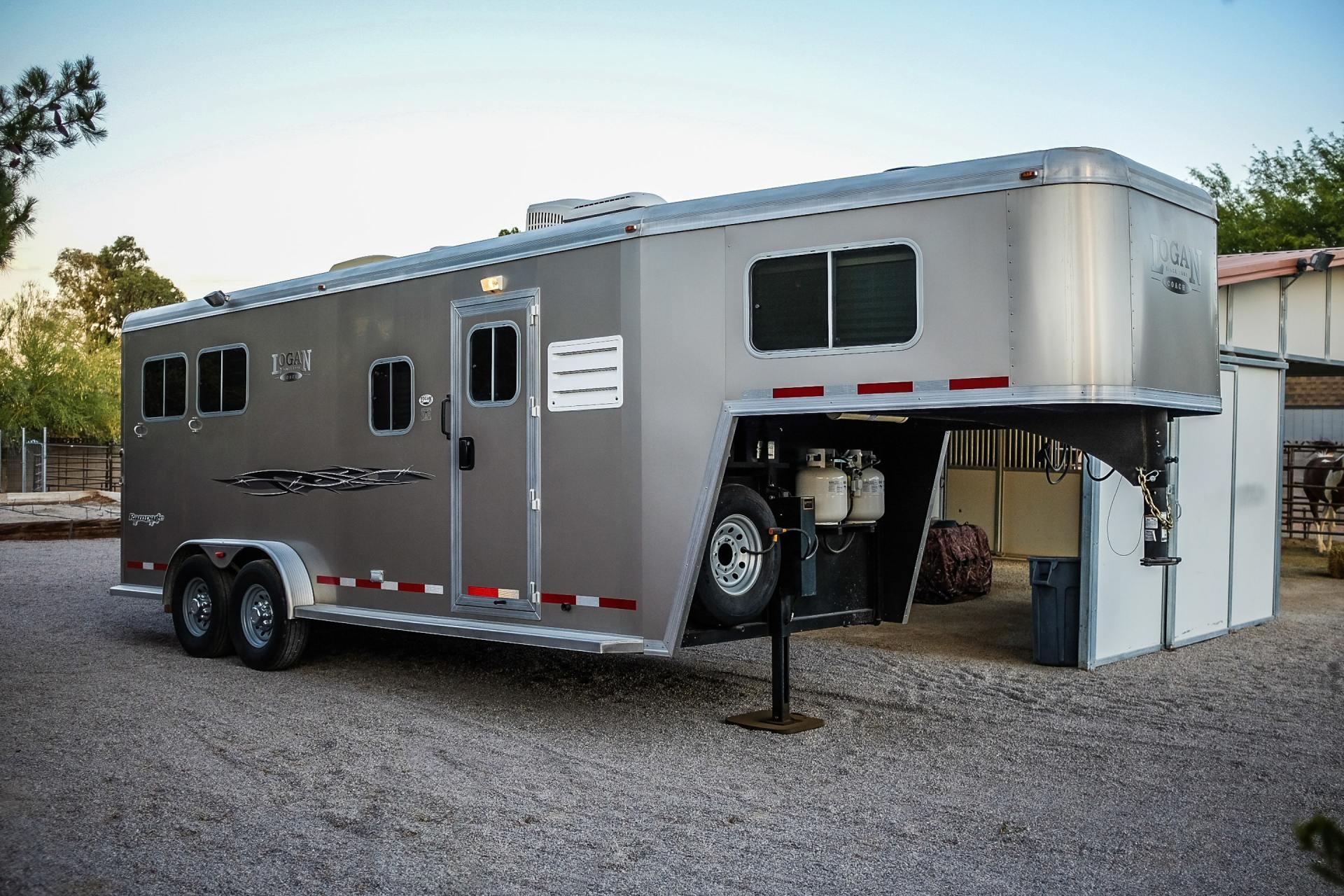 Grey fifth-wheel trailer